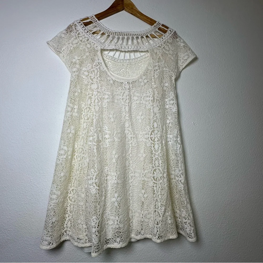 Free People Holy Mountain Mini
Floral Crochet Dress Ivory 
Cottagecore Coquette - Picture 4 of 13